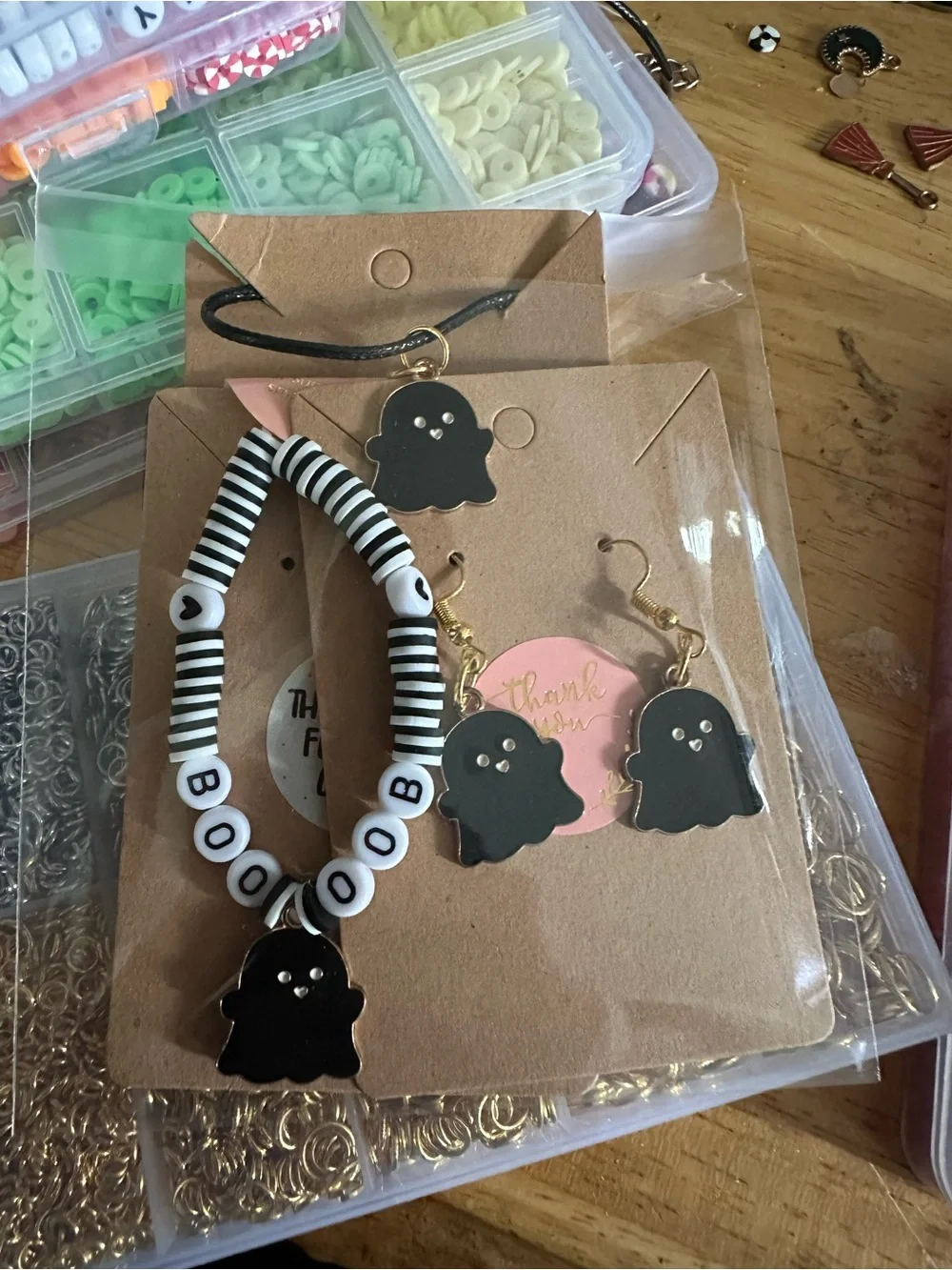 Black Ghost Jewelry Set - Bracelet, Necklace & Earrings